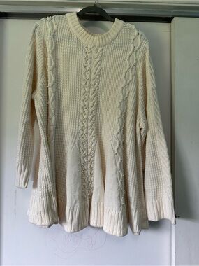 Cream Cable Knit Women’s Sweater with Pearl Detail